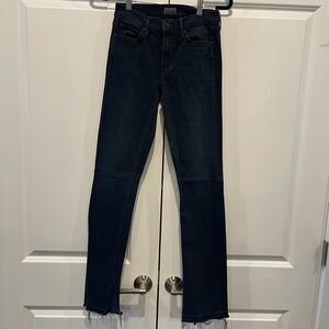 Mother Dark Wash Raw Hem Skinny Jeans Size 26